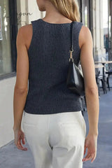 Ingvn - Casual Vintage Solid Pocket Buckle V Neck Tops