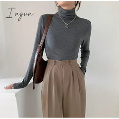 Ingvn - Autumn Women Pullover Tops Female Knitted Sweaters Solid Concise Turtleneck Elasticity Elegant Office Lady Casual All Match