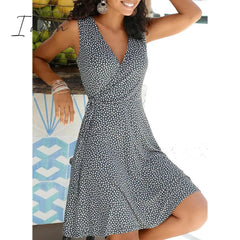 Ingvn - New Casual Polka Dot Dress Women V Neck Sleeveless Bandage Beach Dress Summer Bohemian Dresses For Women