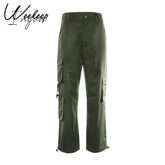 Ingvn - Button Pockets Patchwork Cargo Pants Women Streetwear High Waist Trousers Women Fashion Pencil Pants Joggers Women