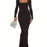 Sexy Bodycon Maxi Dresses Long Sleeve Wedding Guest Long Dress Casual Rib Knit Scoop Neck Fall Dress