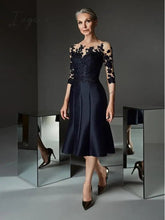Ingvn - Gorgeous Prussian Blue Knee Length Mother of the Bride Dresses Lace Applique with Three Quarter Sleeves Wedding Guest Gowns