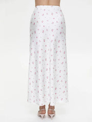 2025 Summer Floral Printed Pink Long Skirt For Women Casual High Waist Slim Elegant Party Maxi Skirt Female Stain Dress Clothes