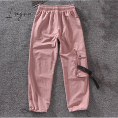 Ingvn - Women Fashion Spring Autumn Streetwear embroidery Cargo Pants Women Harajuku BF Loose Big Pocket Hearm Pants High Waist Loose Female Trousers