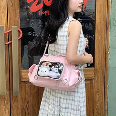 Ingvn Pink Literary Womens Shoulder Bag Sweet Cute Casual Transparent Fashion Handbag Elegant Korean Style Female Crossbody Bag