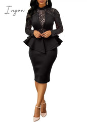 Ingvn - New arrival spring sexy lady 3 colors mid dress zipper fly ruffles bud dress full sleeve slivers office lady new dress
