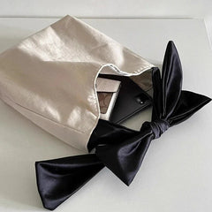 INGVN Korean Sweet Y2k Fashion Shoulder Underarm Bag Casual Canvas Simple Clutches Trendy Chic All Match Bow Design Purse and Handbags