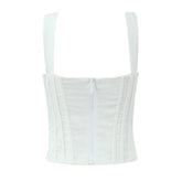Women White Camisole Corset Tops Fitted Slim Cotton Summer Top Sexy Going Out Bodyshaper Bustier Tank Top