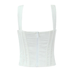 Women White Camisole Corset Tops Fitted Slim Cotton Summer Top Sexy Going Out Bodyshaper Bustier Tank Top