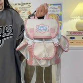 Ingvn Womens Backpack Large Capacity Kawaii Fashion Cartoon Bag Anime Print Casual Patchwork Zip Cute Backpacks