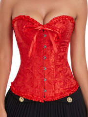 Women's Lace-Up Corset Bustier, Elegant Overbust Waist Cincher, Court Style Body Shaper with Ribbon Trim Detail