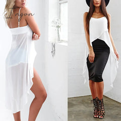 Ingvn - Women Summer Sleeveless Camis Sexy Irregular Sling Strap Tops Chiffon Beach Cami New Fashion Thin Long White Tops Women Clothing