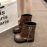 New Autumn Versatile Women's Platform Flat Heel Women's Long Boots Fashion Zipper Rider Botas Casual Goth Knee-high Boots