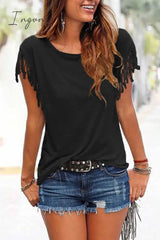 Ingvn - Short-sleeve Loose Tassel T-shirt(3 Colors)