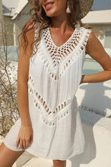 Ingvn - Beach Dress Tunic Cover Ups for Women Swimwear Pareo Up Outfits Swim Cover-ups Summer 2023 Women's White Knitted Dresses Sarong
