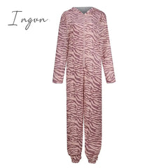 Ingvn - Women's Pajamas Jumpsuit Leopard Star Warm Comfort Plush Home Christmas Flannel Warm Breathable Hoodie Long Sleeve Pocket Fall Winter Leopard Print Moon blue