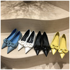 INGVN Brand Design Chain Buckle Flat Shoes Women Flat Heel Ballet Pointed Toe Slip On Female Ballerina Casual Loafers