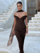 Elegant Off-shoulder Backless Sexy Maxi Dress Women Gown Fashion Scarf Collar Sleeveless Bodycon Club Party Long Dress