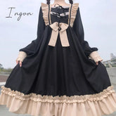 Ingvn - Japanese Harajuku Gothic Bandage Bow Splice Dress Sweet Lolita Girl Cosplay Dress Kawaii Ruffles Bow Women Party Dress