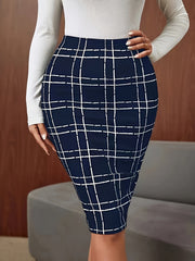 Vibrant Plaid Print Slim Fit High Waist Pencil Skirt - Flattering, Versatile, and Comfortable for Spring & Summer - Women's Stylish Clothing for Work, Date, or Casual Occasions