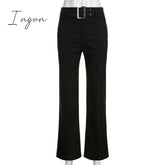 Ingvn - 2023 Spring Womens Fashion Goth Dark Y2k E-girl Striped Print Gothic Suit Pants Black Slim High Waist Zipper Front Trousers Women Autumn Fashion Streetwear