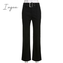 Ingvn - 2023 Spring Womens Fashion Goth Dark Y2k E-girl Striped Print Gothic Suit Pants Black Slim High Waist Zipper Front Trousers Women Autumn Fashion Streetwear