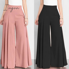 Ingvn - Women Elegant High Waist Wide Leg Pants Spring Vintage Flare Trousers Casual Solid Zipper Pantalon Female Palazzo