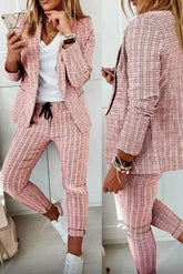 Ingvn - Casual Street Plaid Split Joint Turndown Collar Long Sleeve Two Pieces(4 Colors)