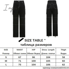 Ingvn - Womens Fashion Trends Pockets Patchwork Baggy Jeans Fashion Streetwear 100% Cotton Women Denim Trouser Loose Cargo Pants Korean Jeans Harajuku