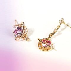 INGVN New Ins Asymmetric Moon Heart Earring For Women Cute Gold-plated Pink Zircon Heart Stud Earrings Fashion Aesthetic Jewelry Gift