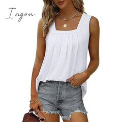 Ingvn - Women's Tank Pleated Solid / Plain Color Basic Square Neck Sleeveless Summer Wine Red Black White Light Green Pink