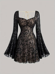 Long Sleeve Chic Off-Shoulder A-Line Dress for Women with Sexy Waist-Cinching, Tie Detail, Machine Washable