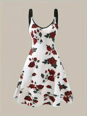 Plus Size Bohemian Floral Print Dress - Stylish V Neck Sleeveless Suspender Style - Comfortable Summer Clothing for Fashion-Forward Women