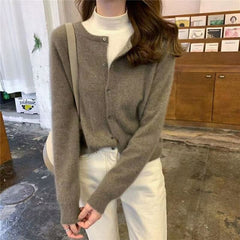 Cashmere Sweater Cardigan Women Single Breasted Long Sleeve Elegant Vintage Jumper Solid Wool Knitted Autumn Winter Outwear