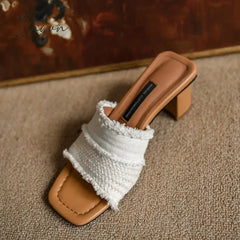 Women Open Toe High Heel Slippers Retro Chunky Heel Platform Slides New Summer Breathe Comfort Sandals zapatillas