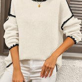 Cozy Autumn Sweater - Soft Oversized Long Sleeve, Coarse Knit, Round Neck, Color Patchwork Design, Winter Pullover for Women - Perfect for Cold Weather, Casual Daily Wear, and Outdoor Activities