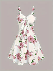 Flirty Floral Ruffle Tank Dress - Chic Button Front, A-Line Ruched Design for Spring & Summer Elegance - Womens Fashion Must-Have