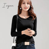 Ingvn - Womens New Fashion Brand New Women's T-shirt Slim Pure Cotton 95% Women T-shirt Long-sleeved for Female Thin White Tops Woman Tees Shirt