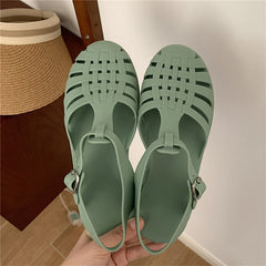 Women Sandals Casual Comfortable Female Footwear Jelly Shoes Summer Ankle Strap Rubber Shoes Soft Sole Non-slip Mom Shoes