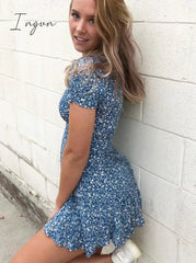 Ingvn - Fashion Foridol Blue Floral Print Summer Beach Dress Women Casual Holiday Short Sleeve Dress Boho Sundress Vestidos Fashion Clothes