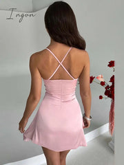 Ingvn - Satin Spaghetti Strap Sexy Mini Dress Women Robe Summer New Deep V Neck Sleeveless backless Club Party Dress Vestido