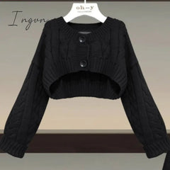 Ingvn - Fall Winter Two Piece Sets Women Outfits Korean Casual Long Sleeve Twist Knitted Short Sweater And Straped High Waist Dress Sets