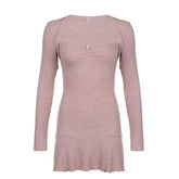 Cute Coquette Pink A-line Mini Dress Fairycore Sweet Full Sleeve Square Collar Short Dresses for Women Spring Autumn y2k
