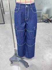 Y2K Kpop Cargo Pants for Women - Fashionable Flap Pockets, Comfortable Loose Fit, Durable Non-Stretch Denim, Straight Jeans Style - A Trendy Wardrobe Essential