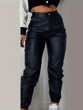 Stretchy Cargo Jeans - High-Waisted, Multi-Pocket, Leather-Look, Y2K Streetwear-Inspired, Fashionable Jogger Jeans for Women - Comfortable, Versatile, and Trendy Denim Clothing