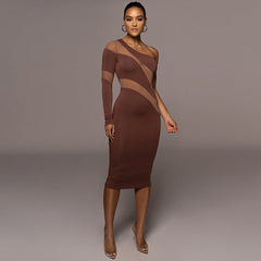 European and American style women's clothing summer new fashion American style splicing perspective slim sexy slim dress