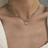 Punk Pink Love Heart Pendant Short Necklaces for Women Goth Vintage Fashion Charm Choker Necklace Y2K Jewelry 90s Gifts