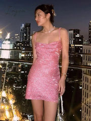 Ingvn - Women Sequin Sparkly U Neck Bodycon Mini Dress Summer Exotic Tight Elegant Party Evening Luxury Fashion Sexy Formal Dresses