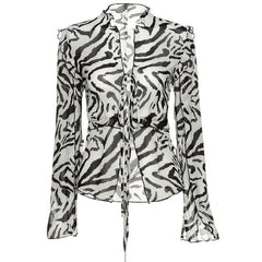 sexy deep V-neck Lace up beach club Top Women Mesh See Through Long Sleeve Solid T Shirt Fashion Ruffles Summer tee mujer