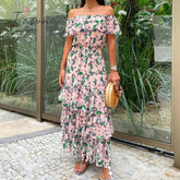 Ingvn - Women Long Maxi Dresses Floral Print Vintage Deep V Neck Sandbeach Holiday Dress Bohemian Vestidos African Sexy Party Dress